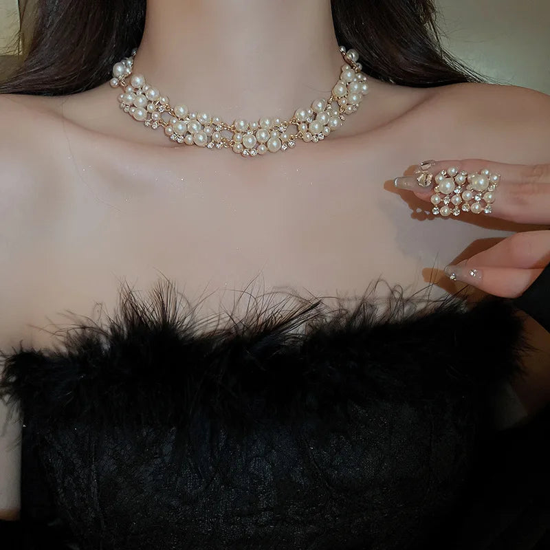 Conjunto de Joias de Pérola e Cristal Atemporal