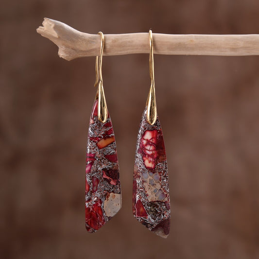 Brincos Pendentes de Regalite Vermelho