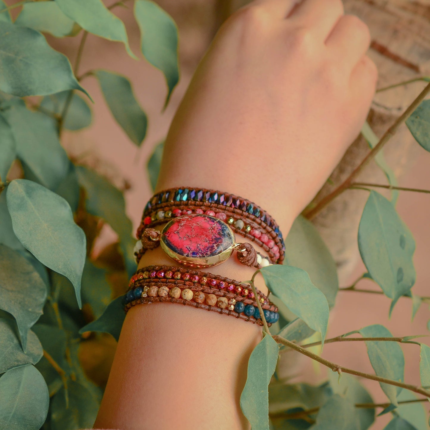 Pulseira Envolvente de Jaspe Imperial Fogo