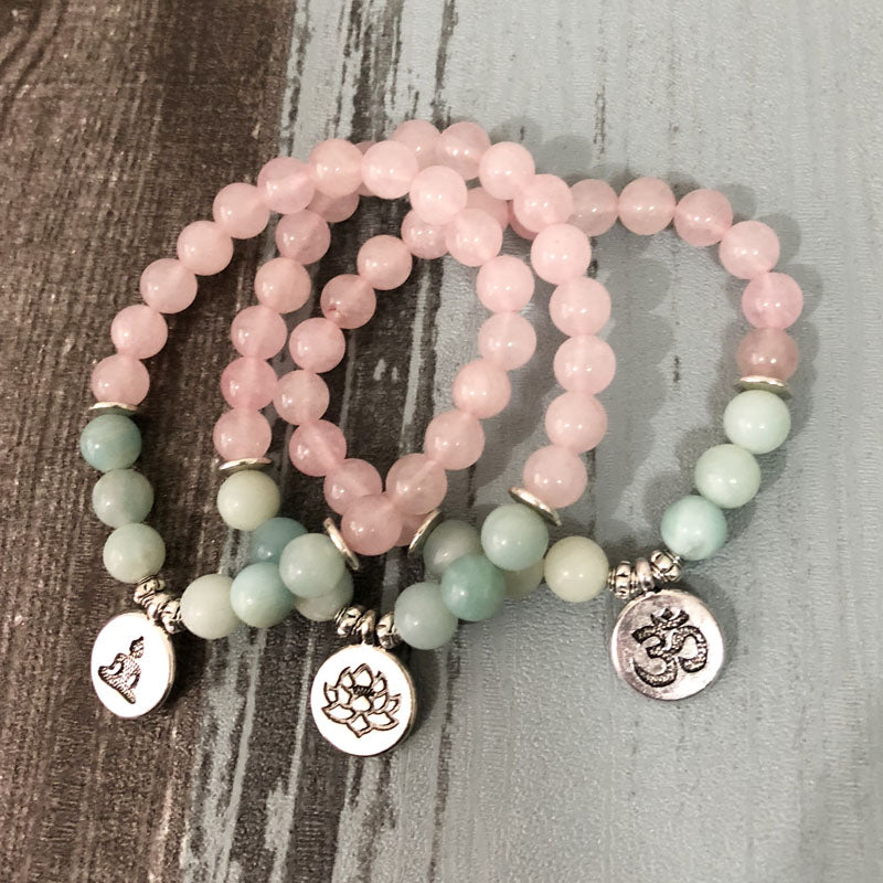 Pulseira Mala de Pedras de Quartzo Rosa e Amazonita