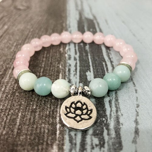 Pulseira Mala de Pedras de Quartzo Rosa e Amazonita