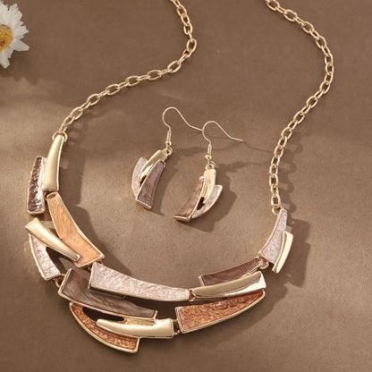 Colar Geométrico de Esmalte com Brincos